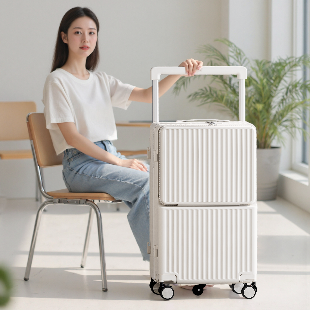 麦意森2026前开口宽拉杆行李箱桃皮绒内里大容量5轮拉杆箱商品图