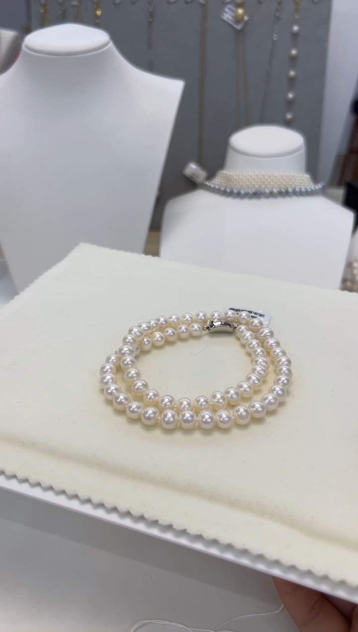 淡水珍珠银S925镶嵌颈饰7-8MM无核白珠项链