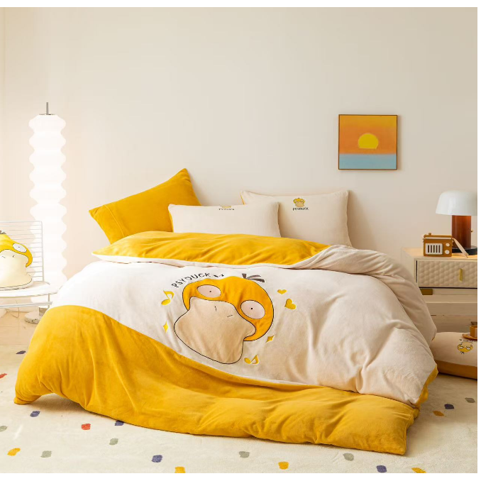 【晴美】全消光绣花牛奶绒四件套-可达鸭