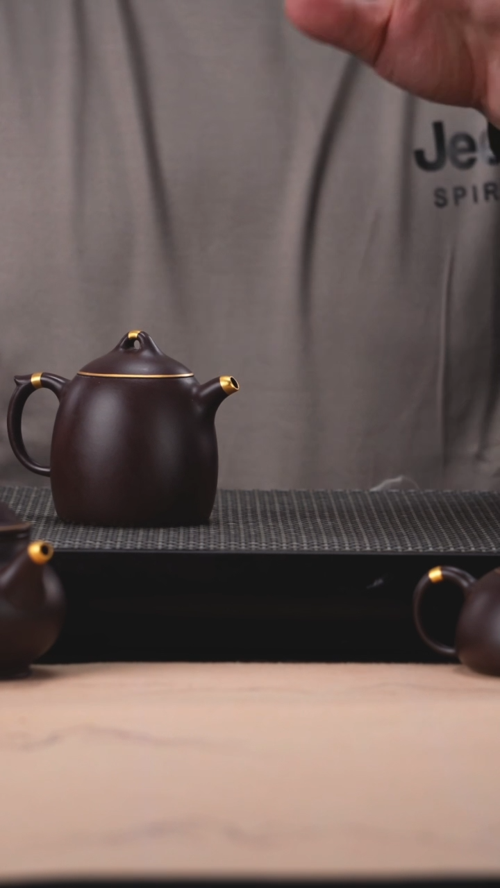 茶壶紫砂描金秦权+描金全手工杯子