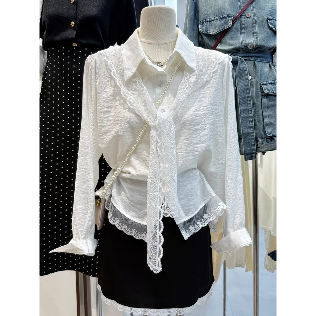 【老板专属6020】POLO领长袖衬衣气质蕾丝披肩女早春新款2025宽松