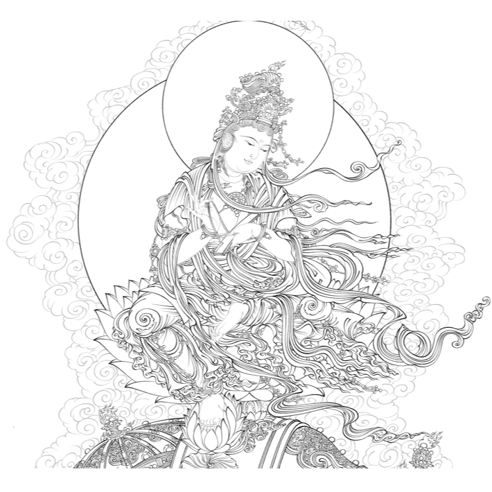 榆林窟壁画文殊/普贤单人两张国画工笔画线稿高清线稿（不含彩图）