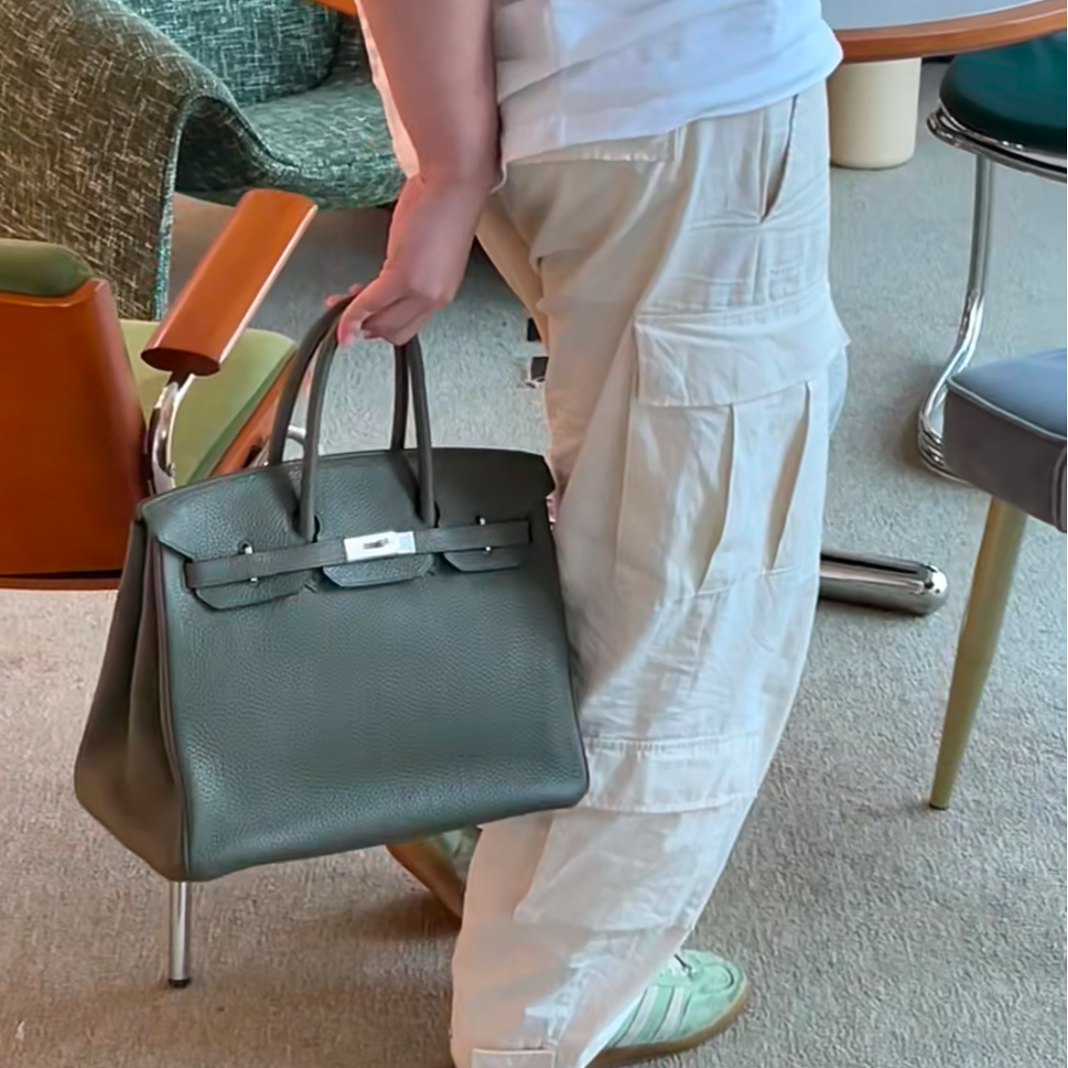 95新 Hermes/爱马仕 小花Jerry Birkin 35 框J刻 手提包