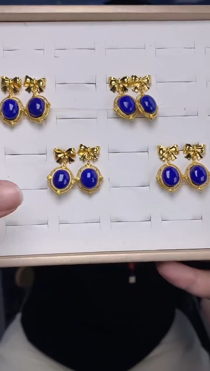 银S925镶嵌青金石耳饰多样性发货发其一 