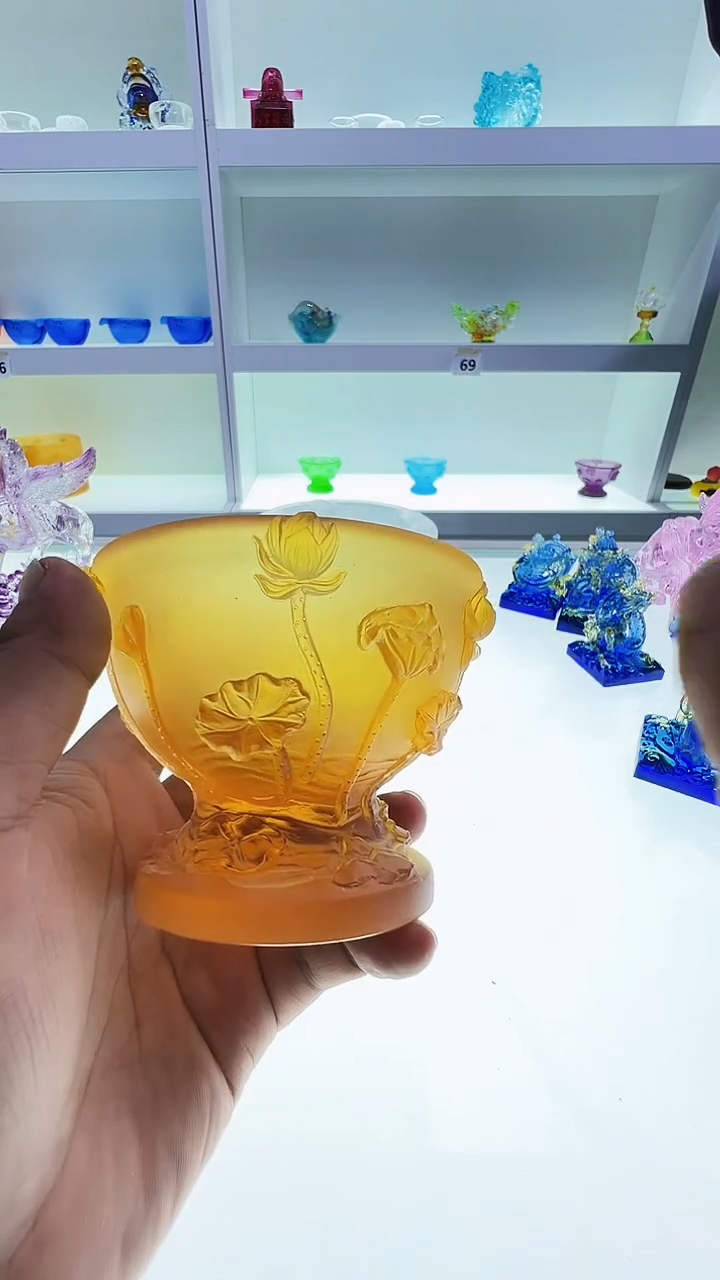 手工艺品琉璃古法琉璃荷花供碗摆件