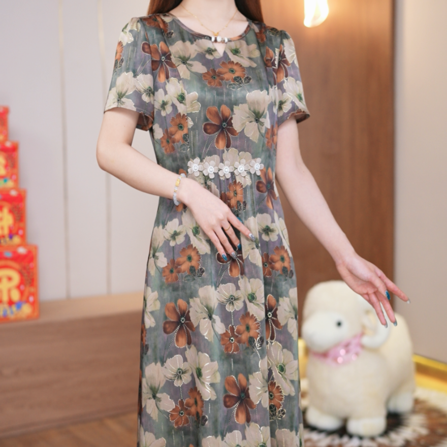 【MLY直播专享】2025款桑蚕丝大码夏季连衣裙真丝中式显瘦高端女装