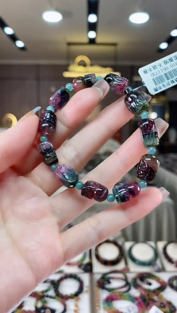 【闪购商品】碧玺西瓜貔貅单圈手串未镶嵌一物一证dan