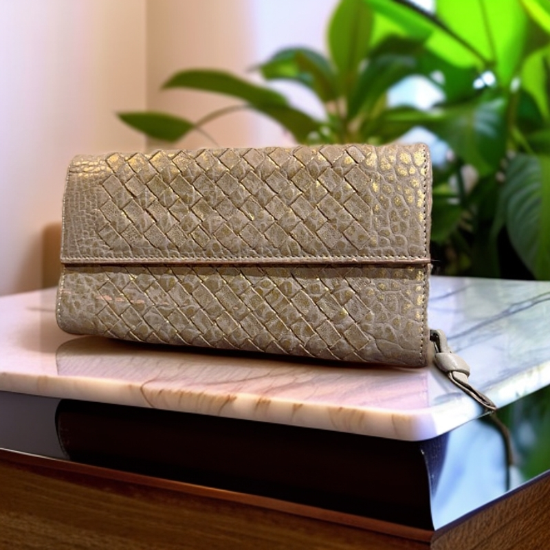95新 BOTTEGA VENETA/葆蝶家 香槟金钱包  1233 6052 