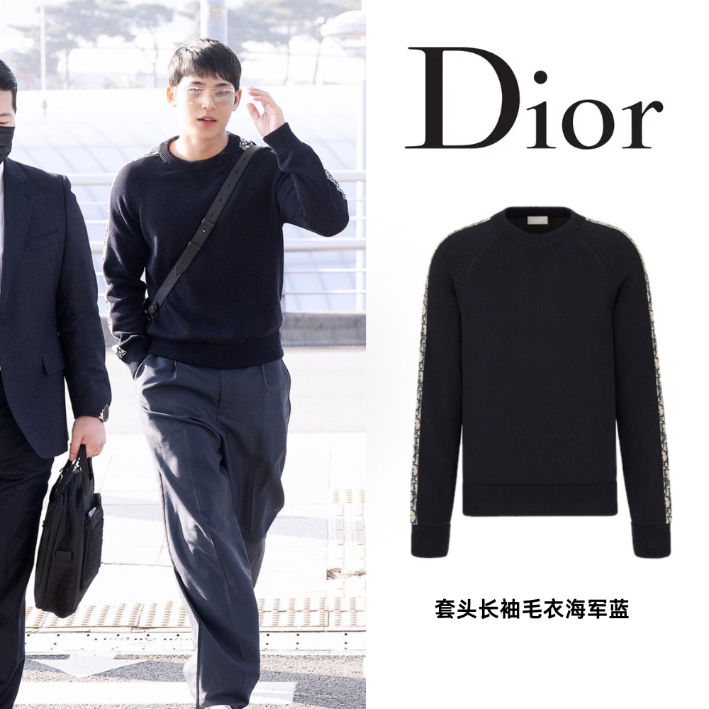 未使用 DIOR/迪奥 侧边字母图案套头直筒长袖毛衣 男款 海军蓝