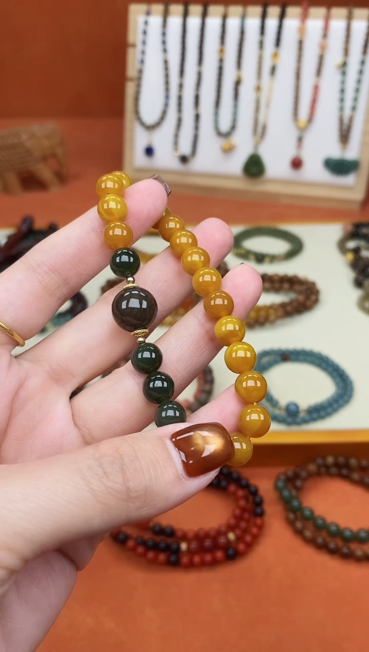 手链蜜蜡未镶嵌单圈蜜蜡和田菠菜绿且末糖手串