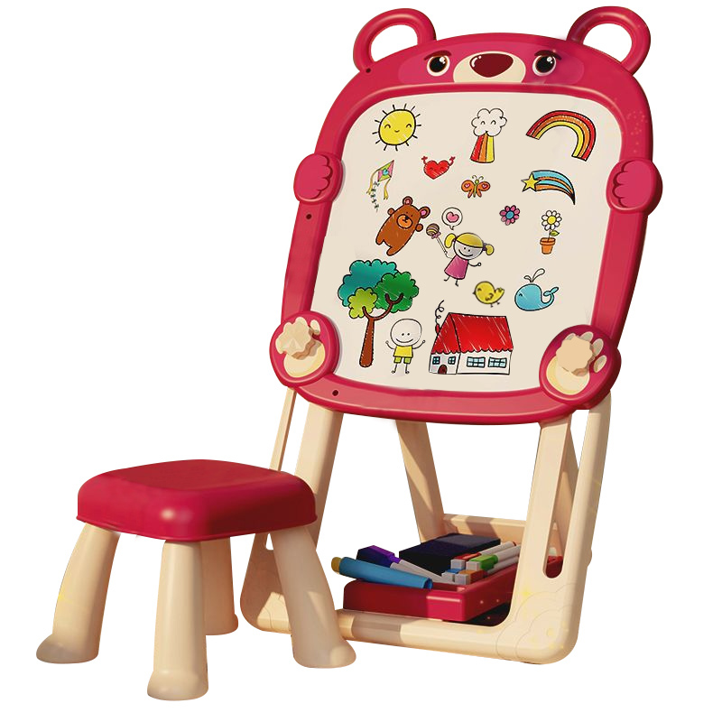 【官旗】双面支架画板+凳子 玫红色