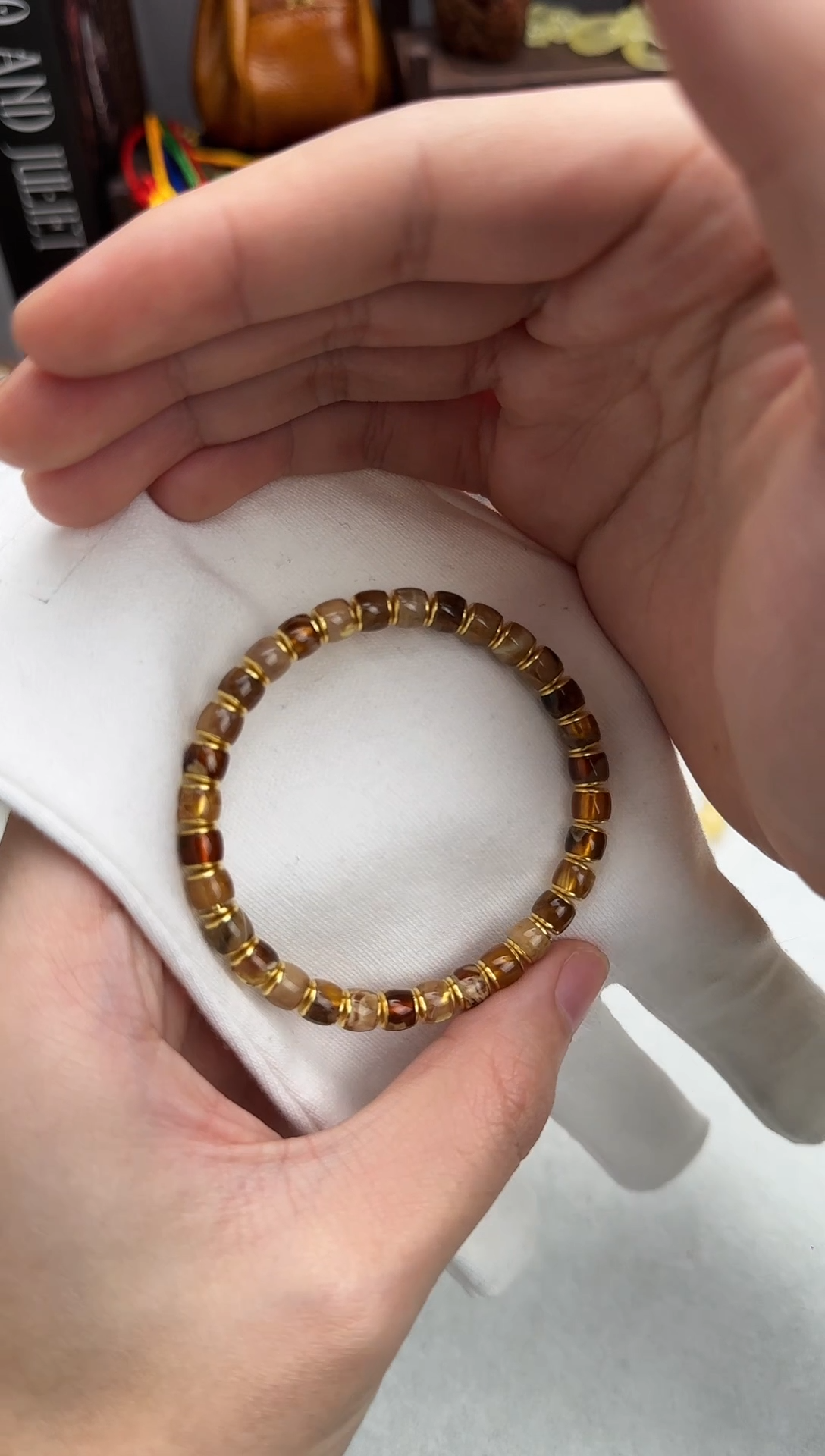 【闪购商品】琥珀裸石银S925镶嵌手串6.5mm精工