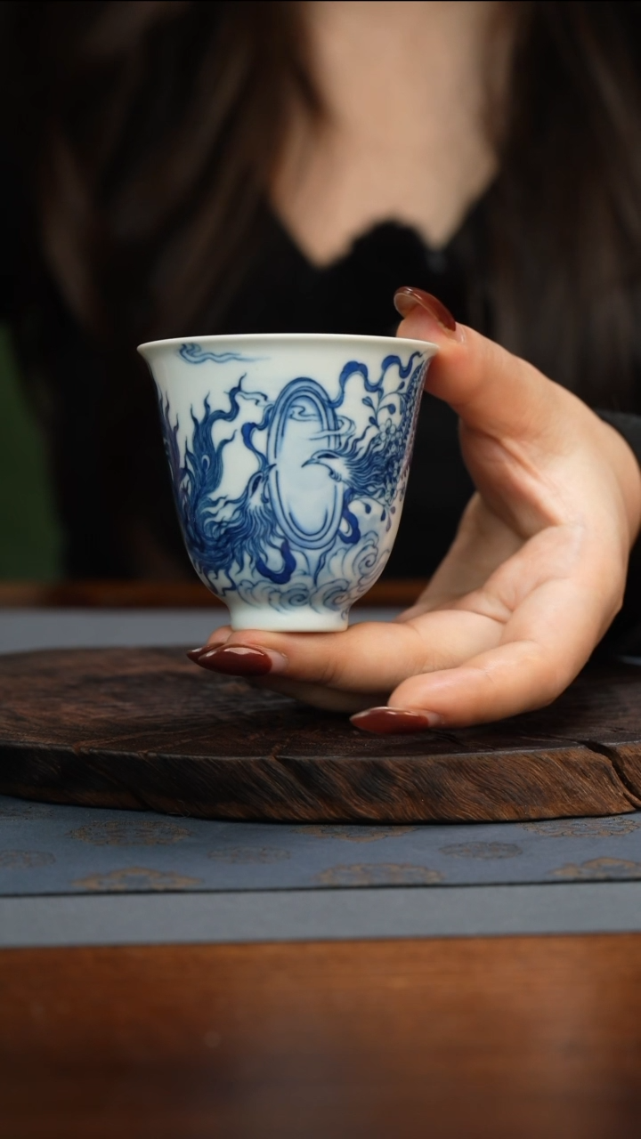 【闪购商品】瓷片青花青鸾火凤杯