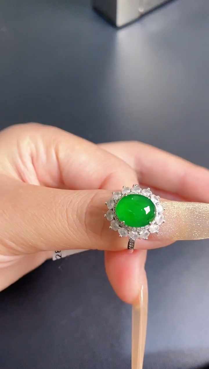 银S925镶嵌戒指翡翠天然