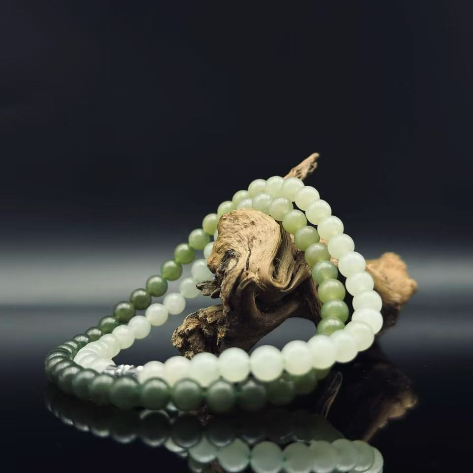 和田玉晴水渐变圆珠项链（卡6）1246