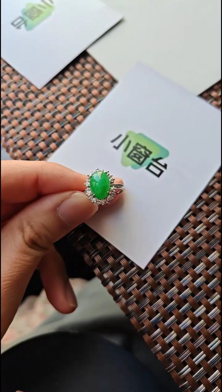 【闪购商品】翡翠戒指银S925镶嵌翡翠戒指S925银镶嵌