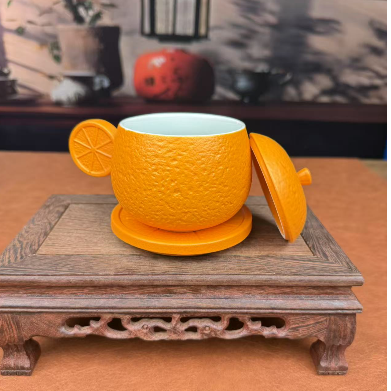 茗香瓷器 橙子办公杯+杯垫-6030