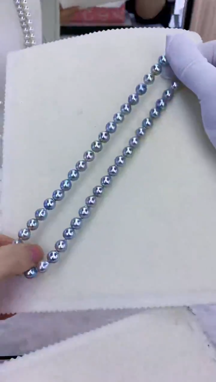 银S925镶嵌饰品海水珍珠8-9真多麻色满珠链·微巴