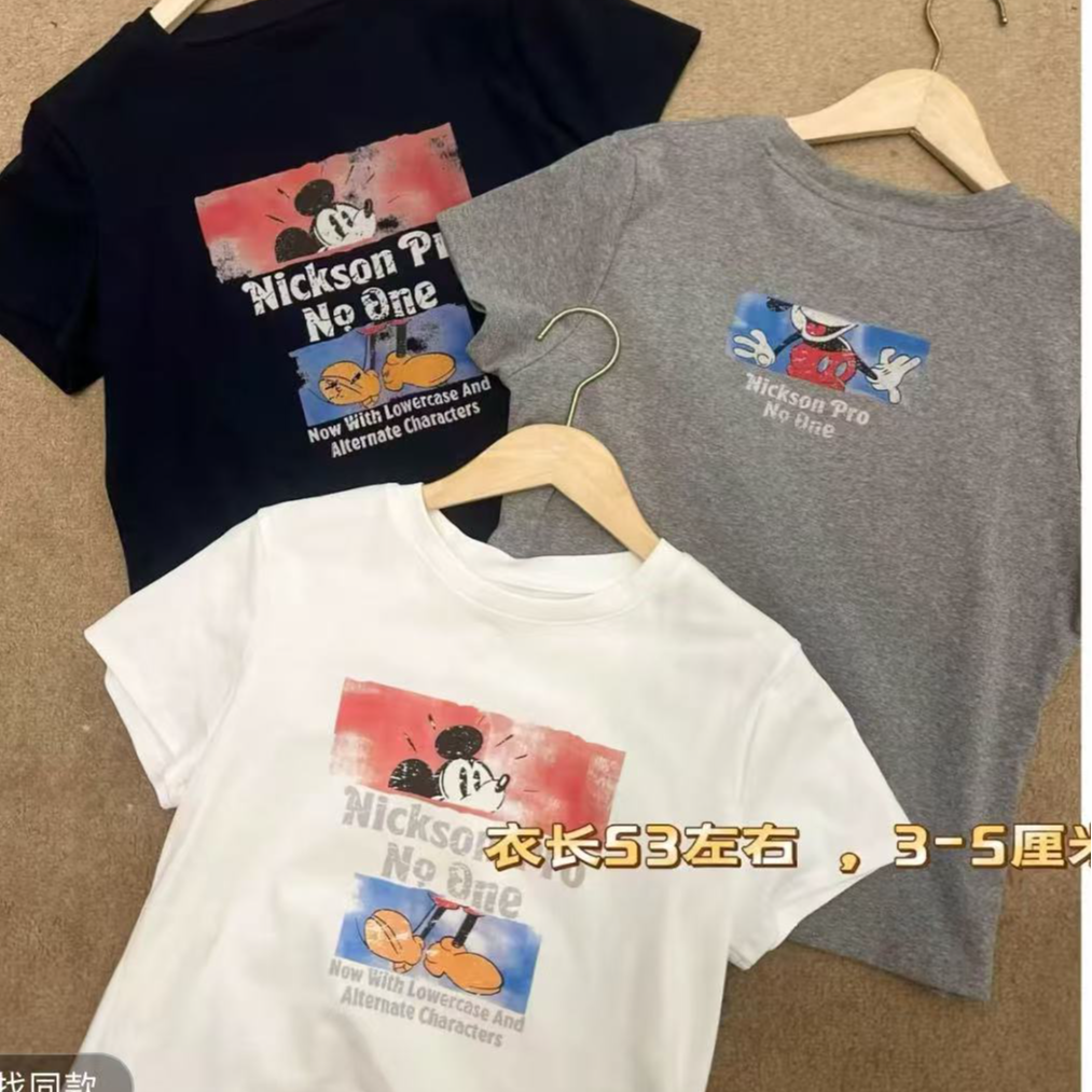 【港货严选】退货补运费8259 韩版前后印花米奇短袖T 恤女