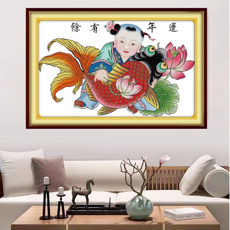 纯手工绣好的十字绣成品不带裱框年年有余客厅餐厅经典挂画