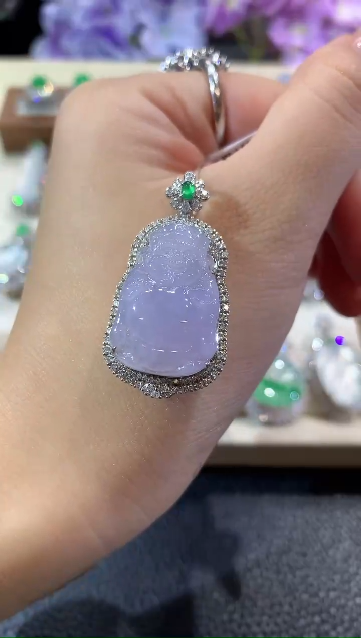 吊坠(不含链)18K金镶嵌翡翠D18紫货有一定色差