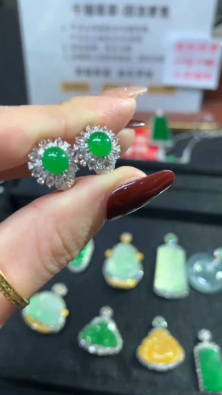 【闪购商品】翡翠耳饰18K金镶嵌耳饰回流不退不换|19800+0