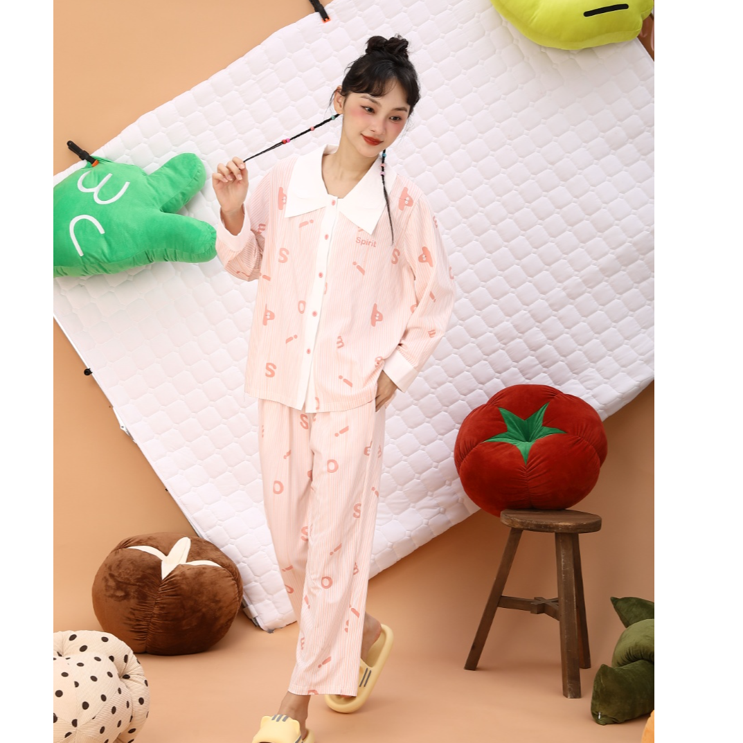 （E001--E012）库存睡衣家居服春夏款春秋长袖舒适女士薄款夏季