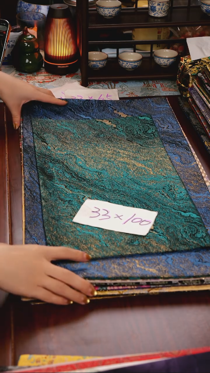 【鎏金蓝绿双面】中国风干泡织锦茶席33*100