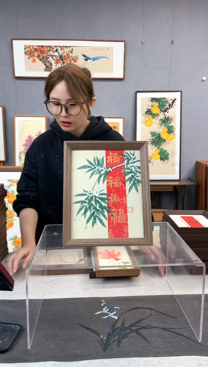 【闪购商品】国画10寸-23*29摆台手绘作品-绿竹