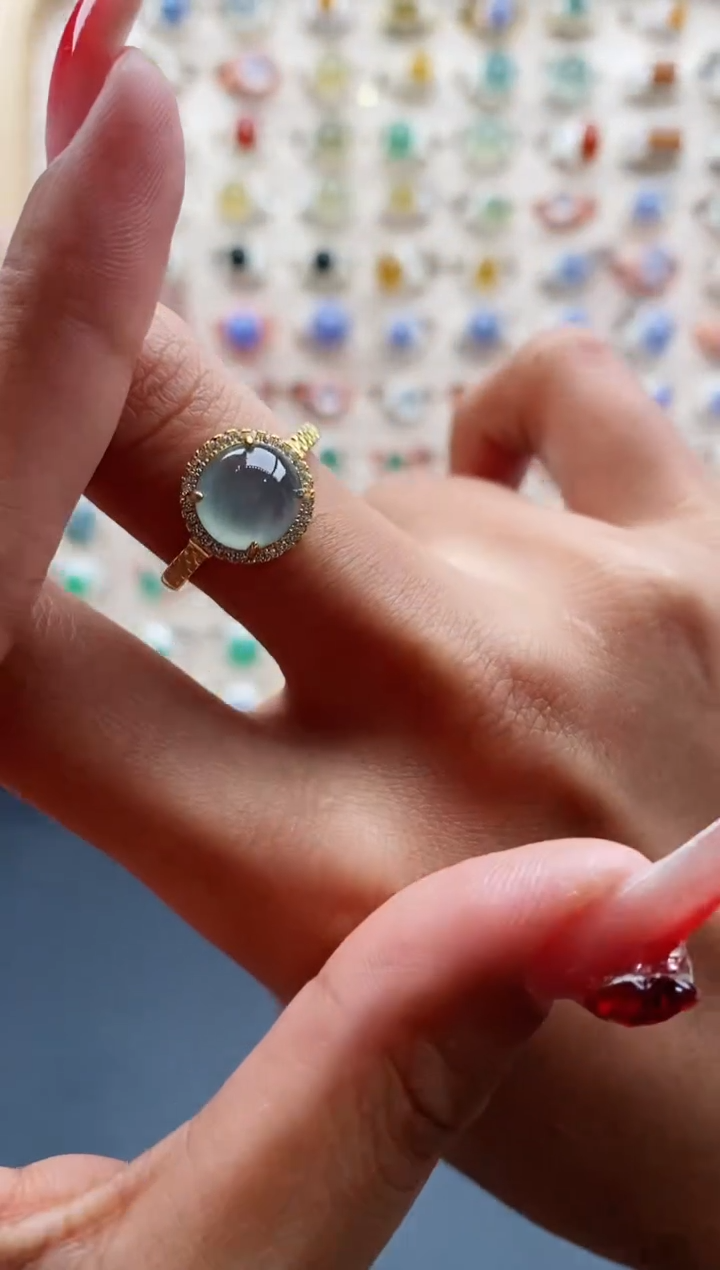 【闪购商品】翡翠戒指银S925镶嵌缅甸天然A货翡翠333 5+2