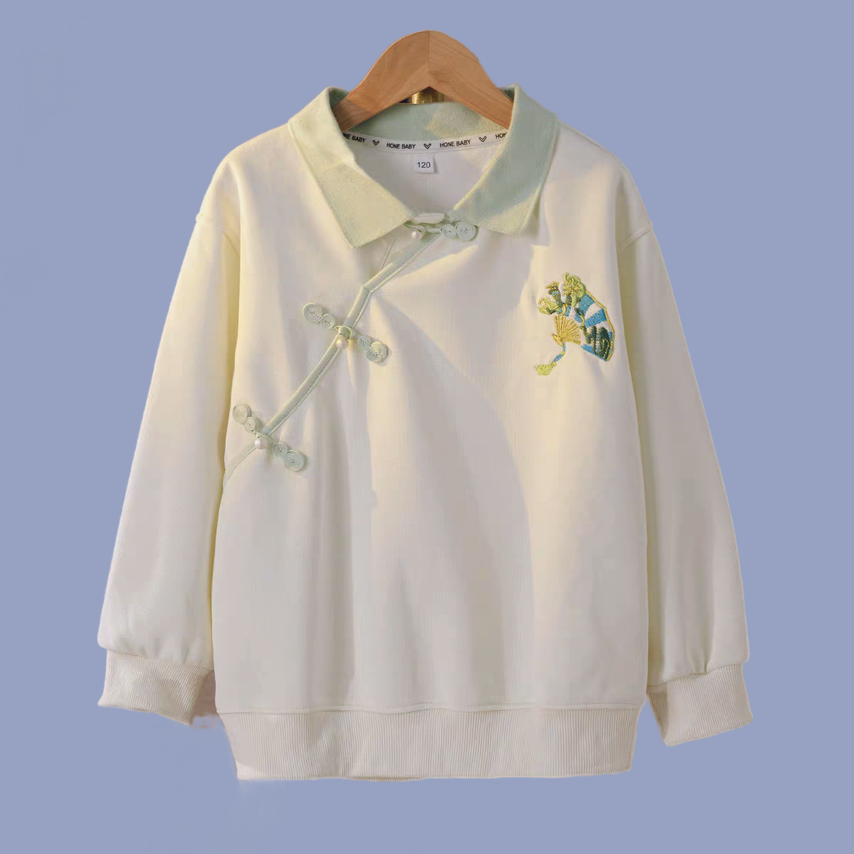 娃娃领外套卫衣女童新中式加绒刺绣上衣