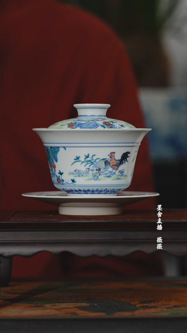 【闪购商品】涂杏花斗彩子母鸡图盖碗@@txh169