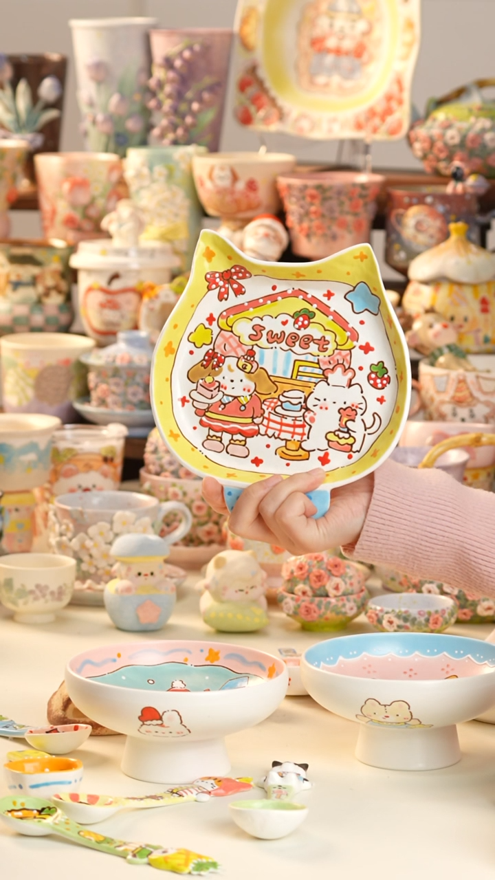 摆件陶景德镇釉下彩手绘设计师款陶瓷