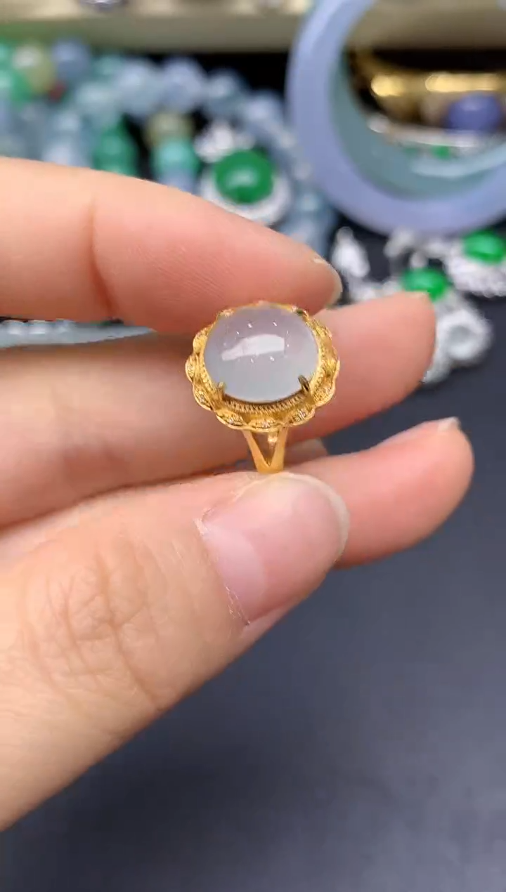 18K金镶嵌戒指翡翠208-雪姐翡翠天天见