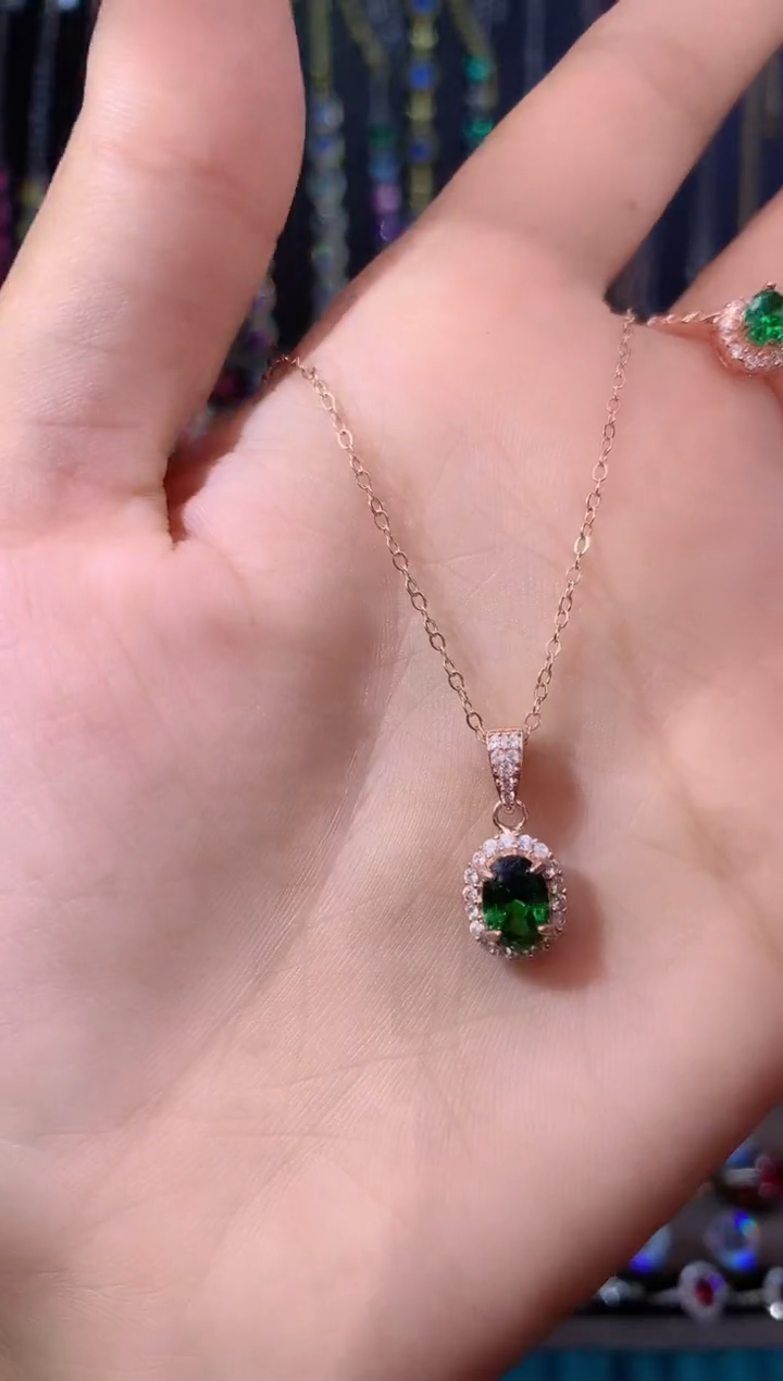 银S925镶嵌吊坠(赠链)碧玺玫瑰金57