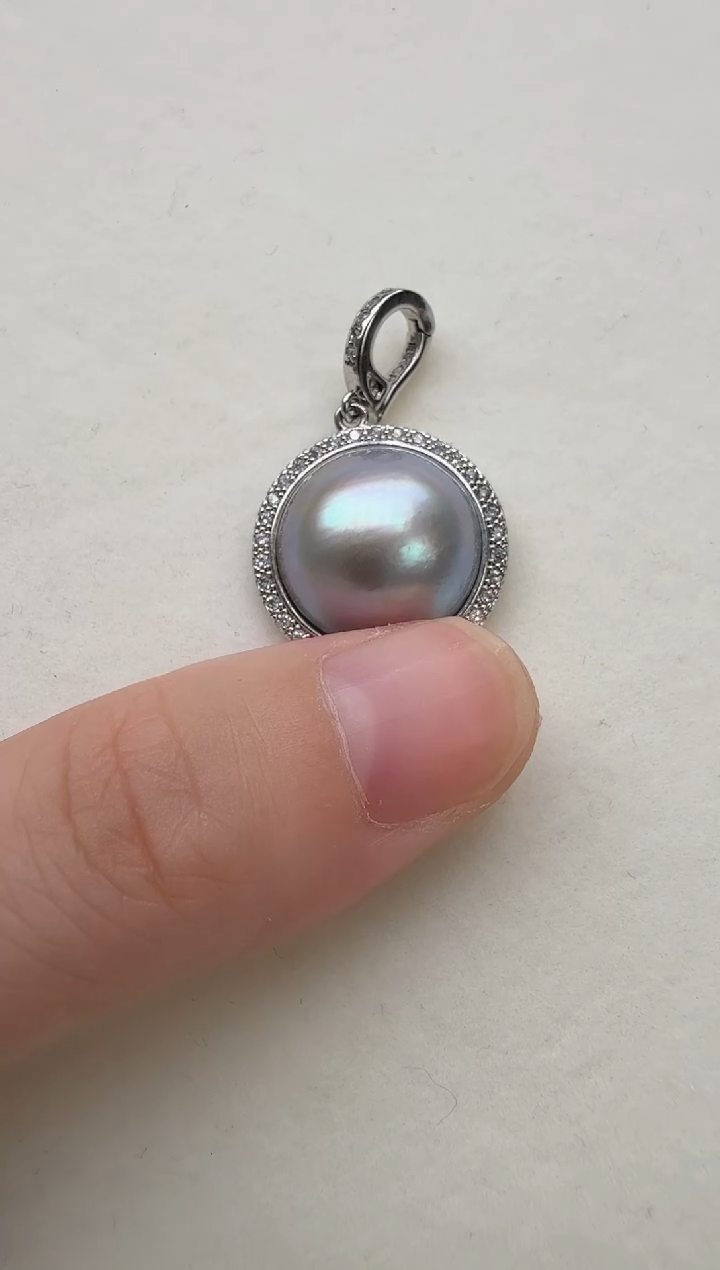 合金拼合珍珠（马贝珠）颈饰灰色太阳花