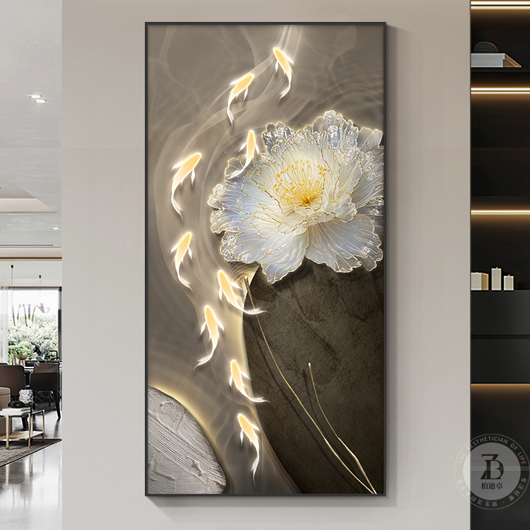 石来运转九鱼图入户玄关装饰画高端现代轻奢高级感走廊过道墙挂画