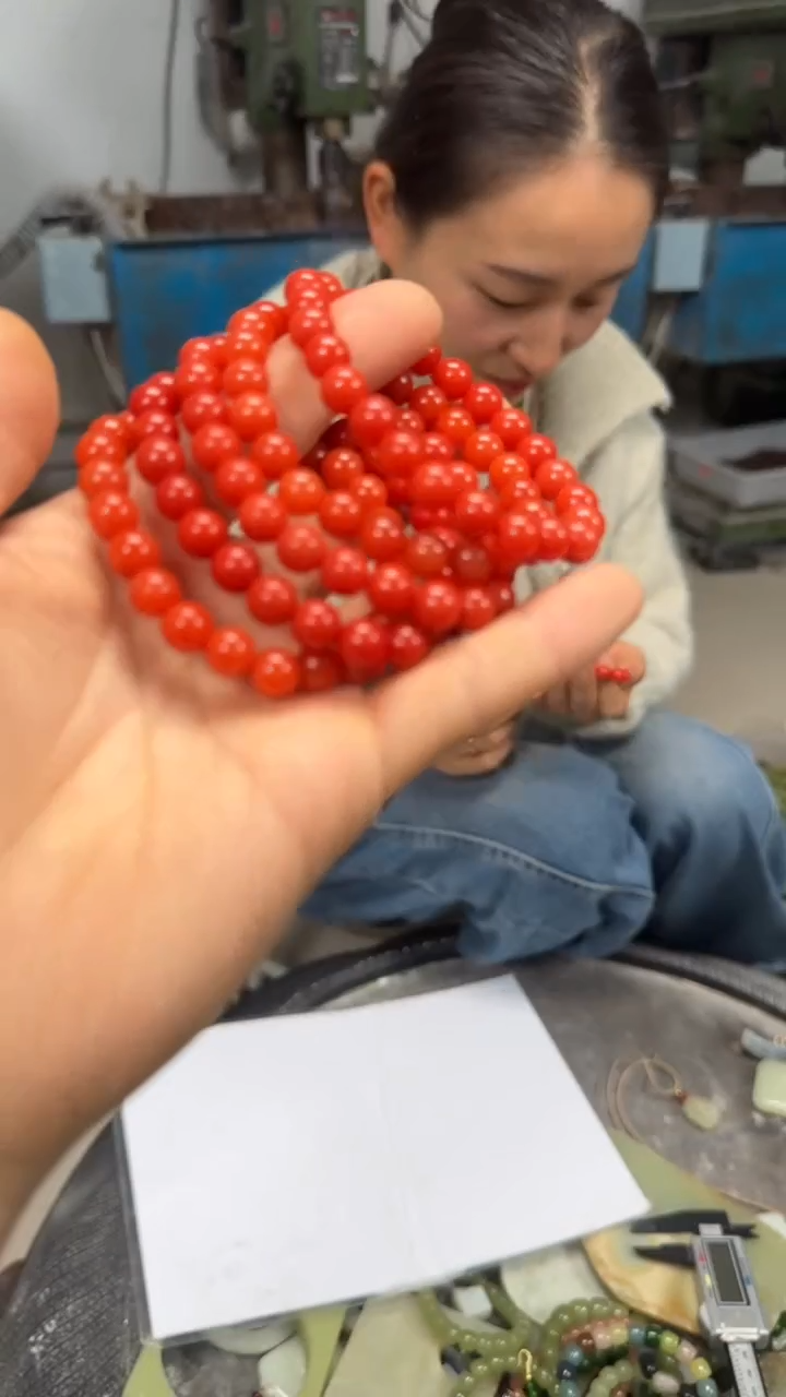 柿子红卡8圆珠手串