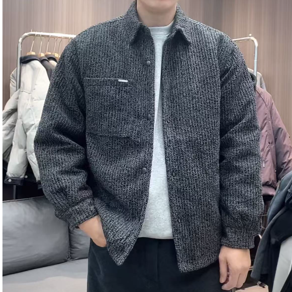 [国标羽绒服]冬季新款编织小香风翻领夹克羽绒外套1818