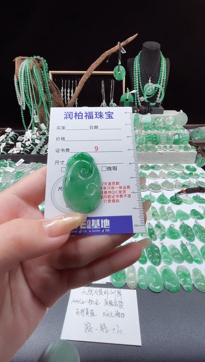 吊坠(赠链)未镶嵌石英质玉（非洲翠）20.13如意