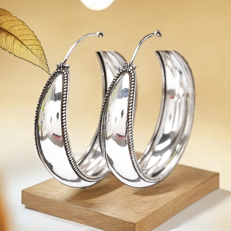 925银耳饰 光面麻花边大环耳扣 0015349