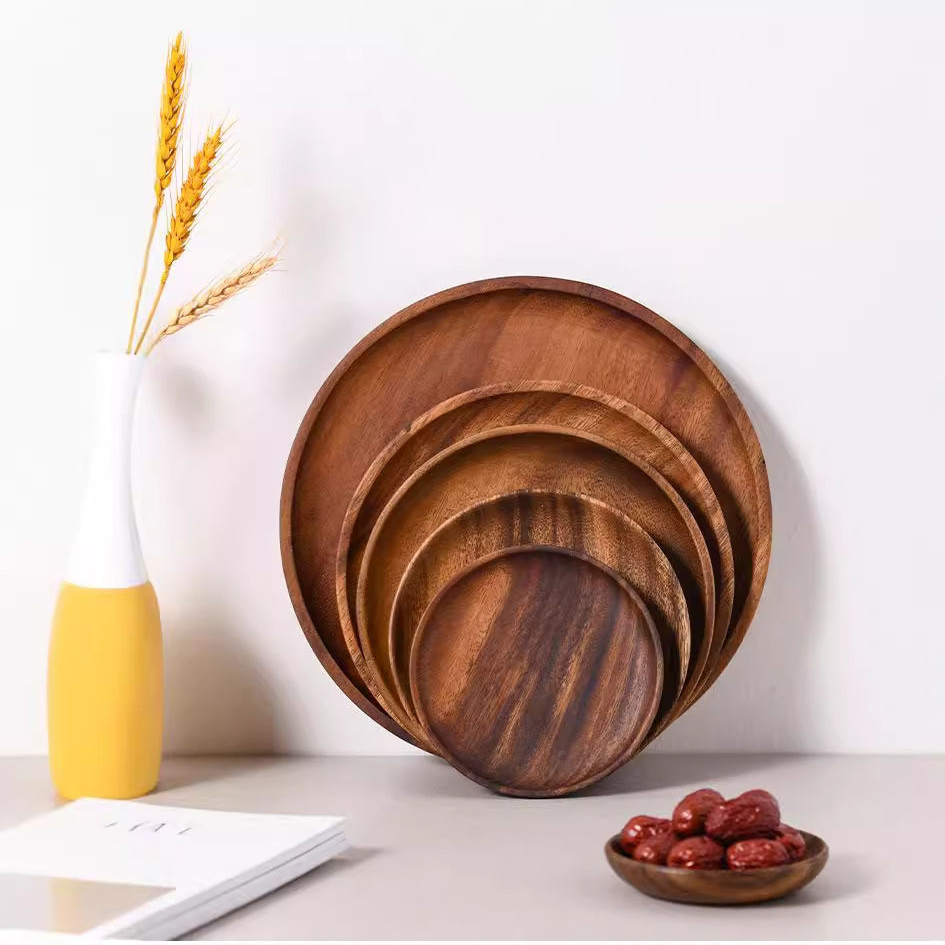 home相思木圆托盘木碟水果蛋糕碟木质圆形碟子酒店家用吐骨碟