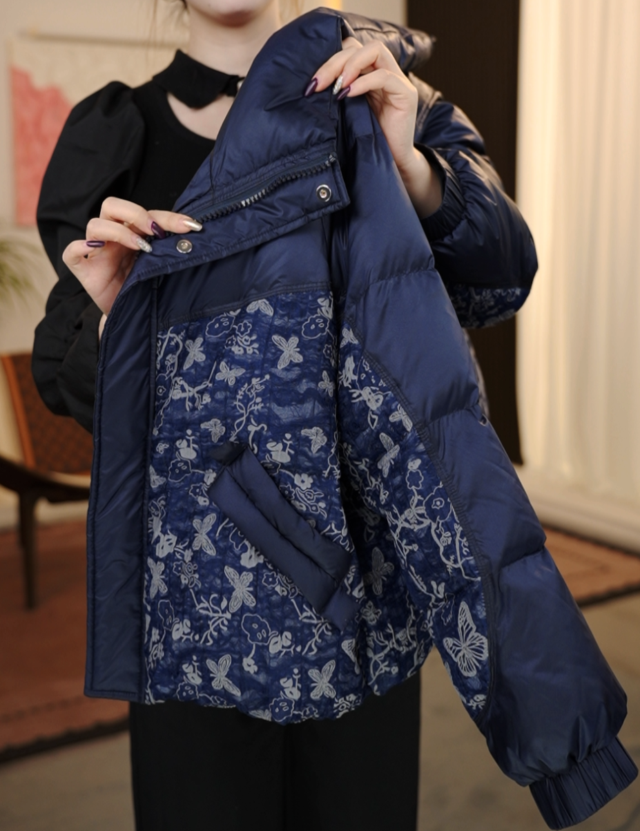 （臻选大朵鸭绒）『青花瓷』拼接洋气时尚保暖鸭绒羽绒服Y103-宋宋