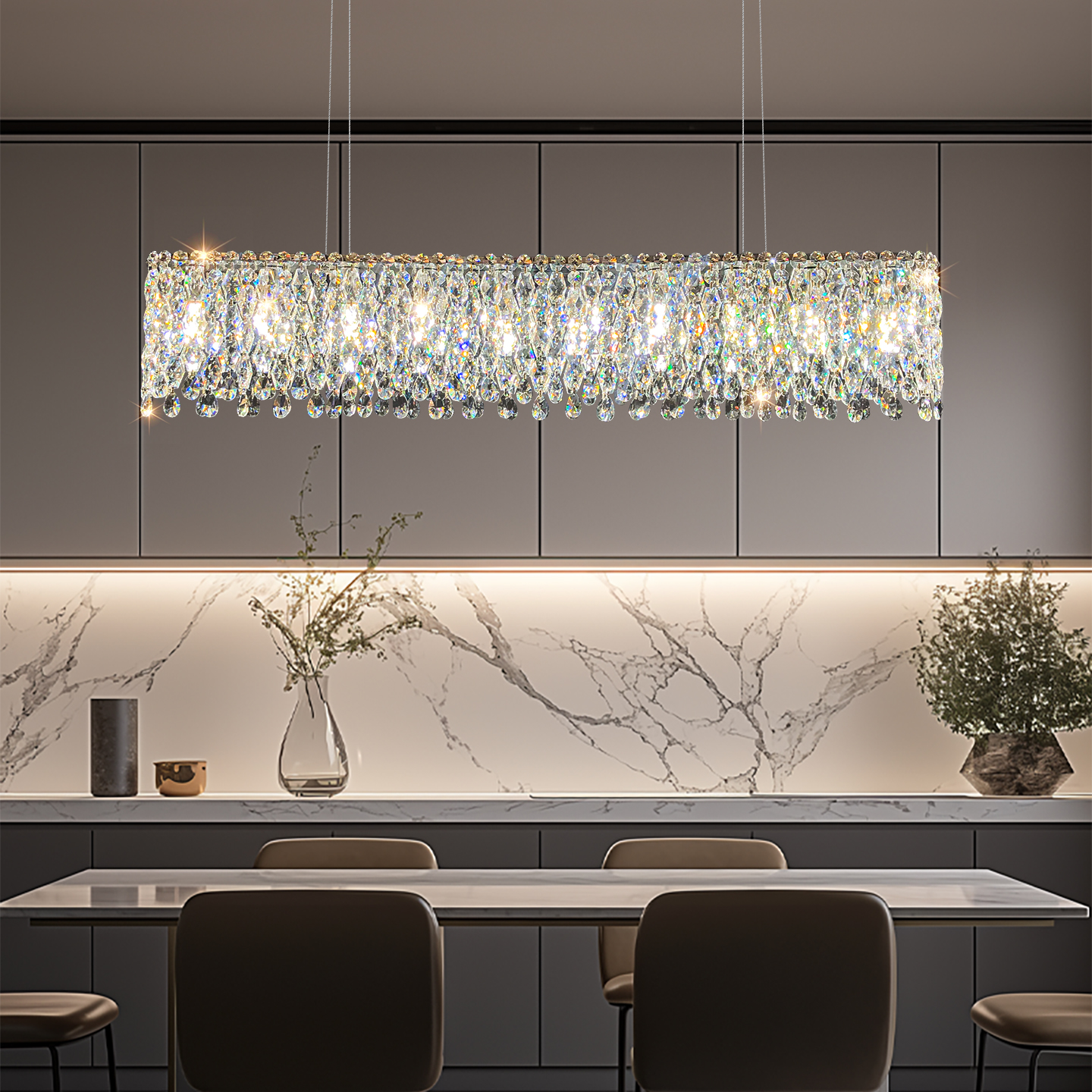 漫诗纱意式餐厅吊灯长条一字灯高端客餐厅灯现代轻奢高级感水晶灯