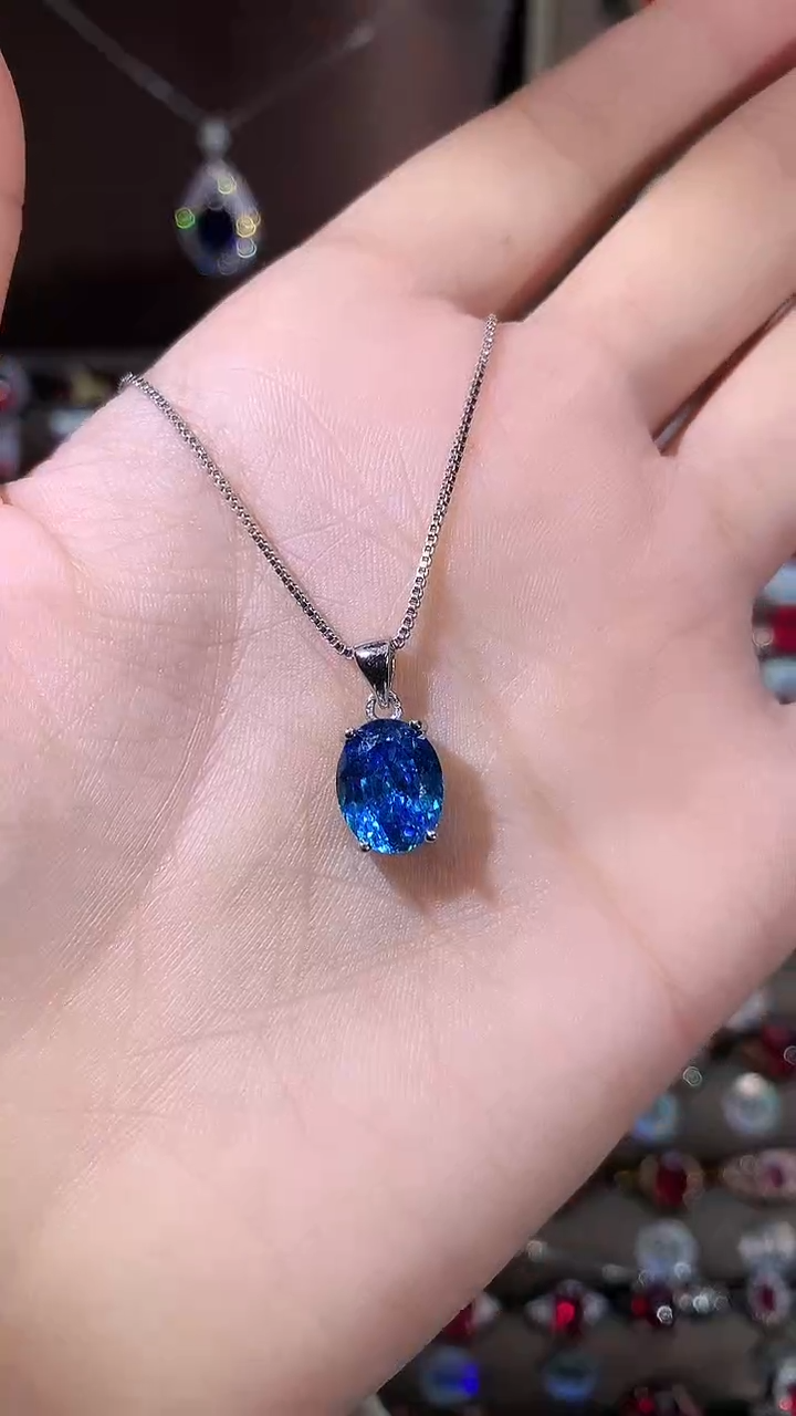 银S925镶嵌吊坠(赠链)海蓝宝石810