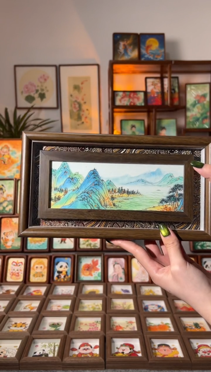 【闪购商品】国画青绿山水 手绘国画深色锦卡 28