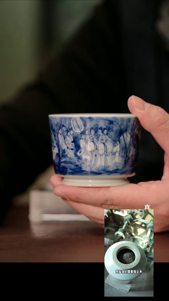 摆件瓷菲*李子白 傅抱石丽人行全景杯