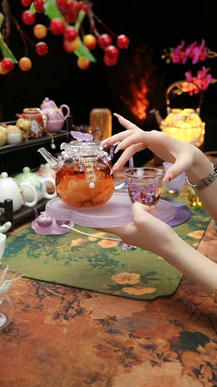 【闪购商品】紫色壶承+茶壶+杯子+链子