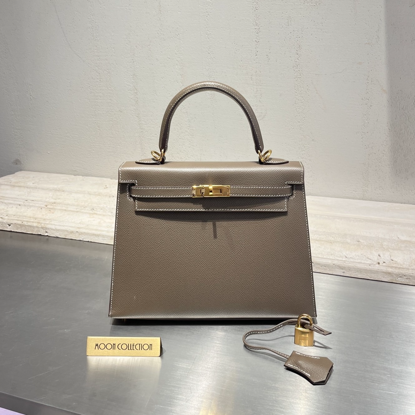 95新 Hermes/爱马仕 正品二手 Kelly25 大象灰 Epsom 金扣D刻