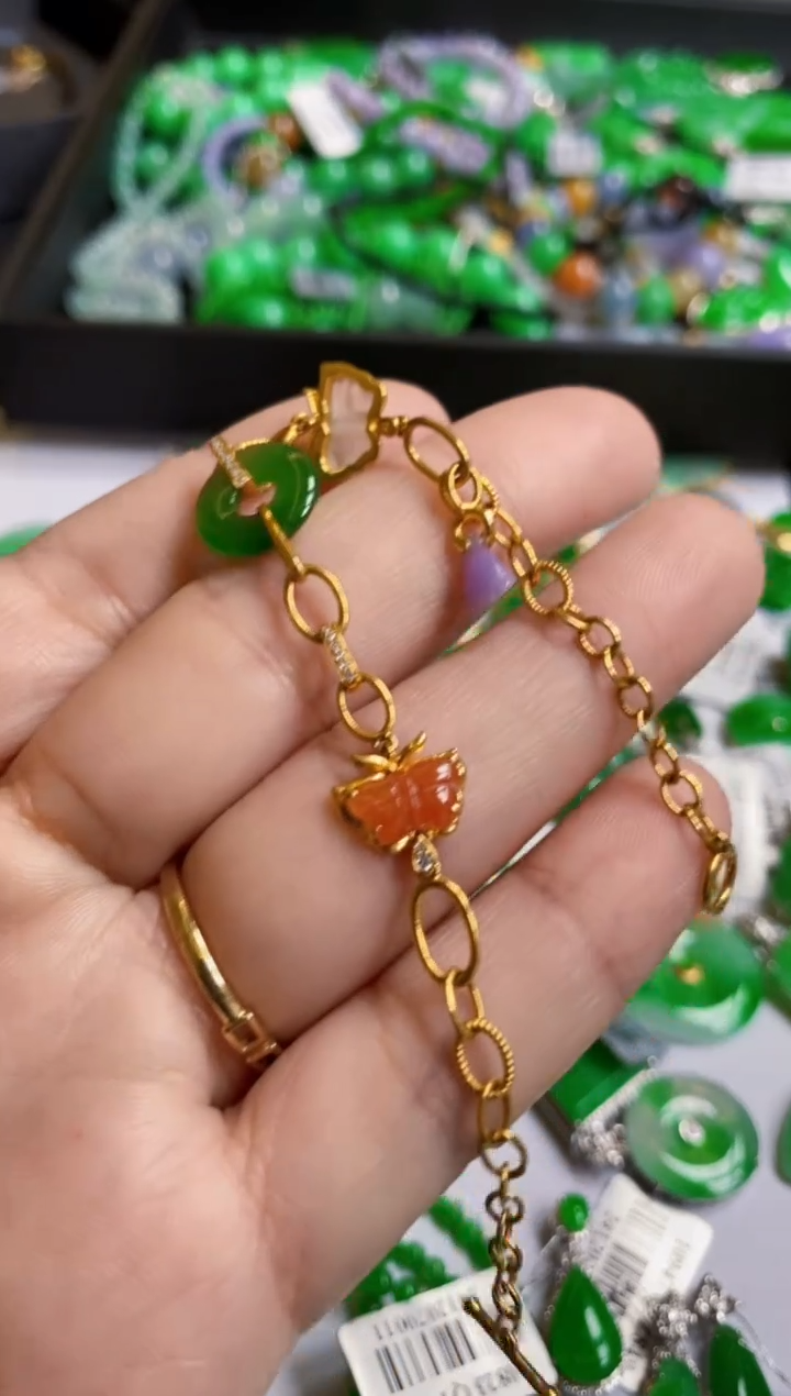 【闪购商品】翡翠颈饰18K金镶嵌手链